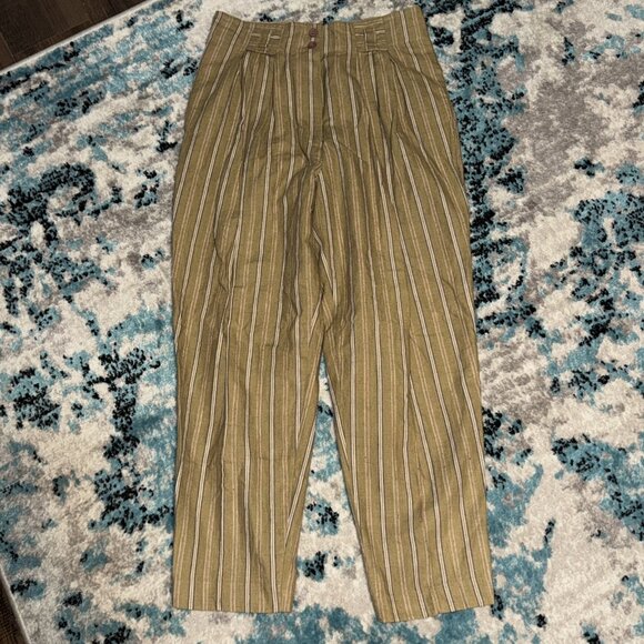 Vintage 80s Gitano Khaki Pleated High Waist Trousers Wide Leg Stripped READ - Picture 1 of 12